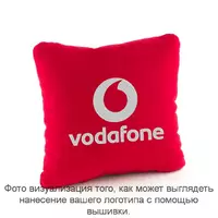 Подушка квадратная красный флок с лого Водафон