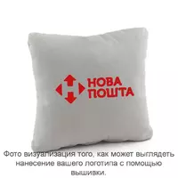 Подушка квадратная светло серый флок с лого Новая Почта